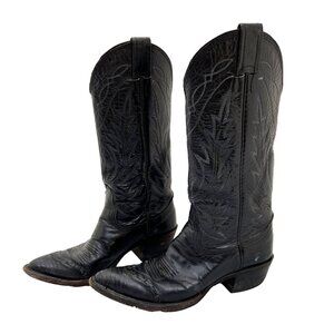 Nocona Western Black Leather Pointed Toe Cowboy Boots 5.5